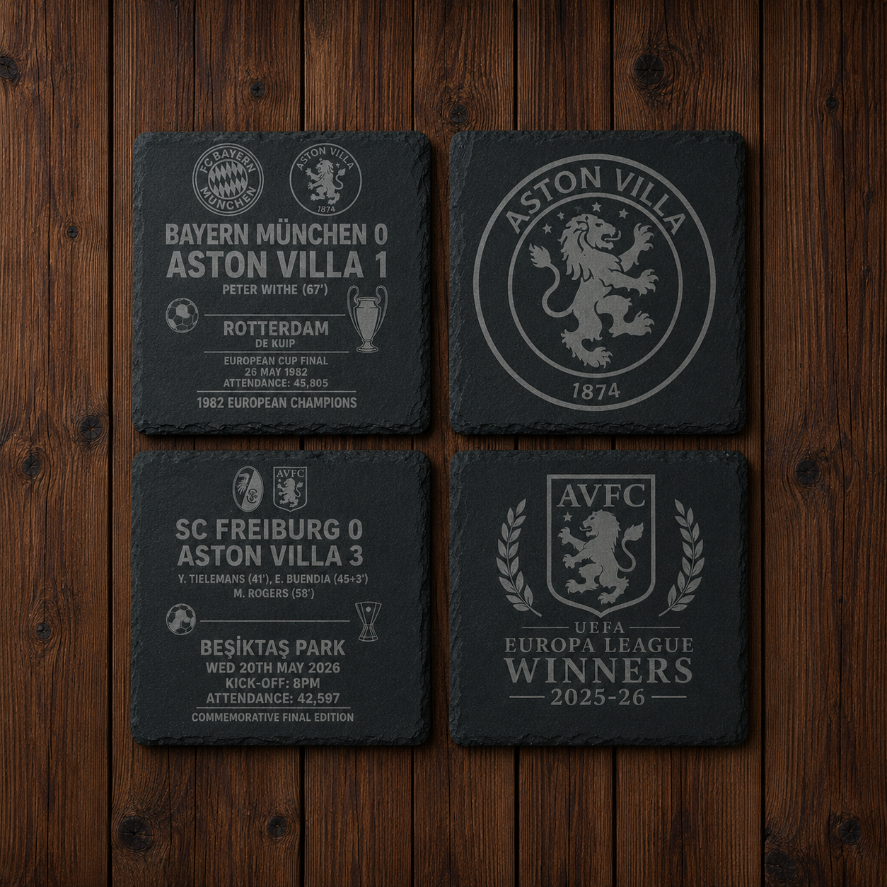 Aston Villa Set of 4 Slate Coasters