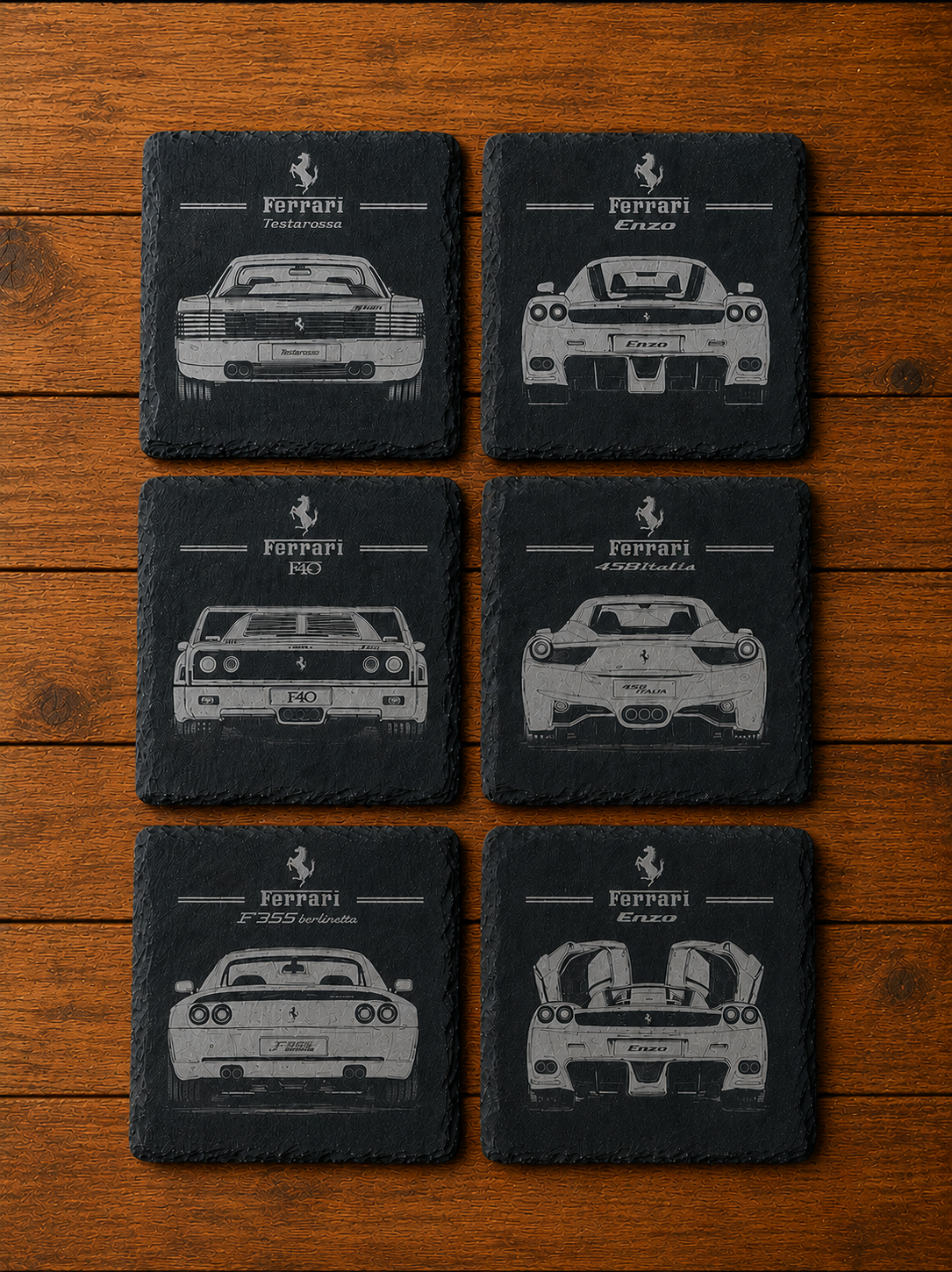 Set of six Ferrari coasters